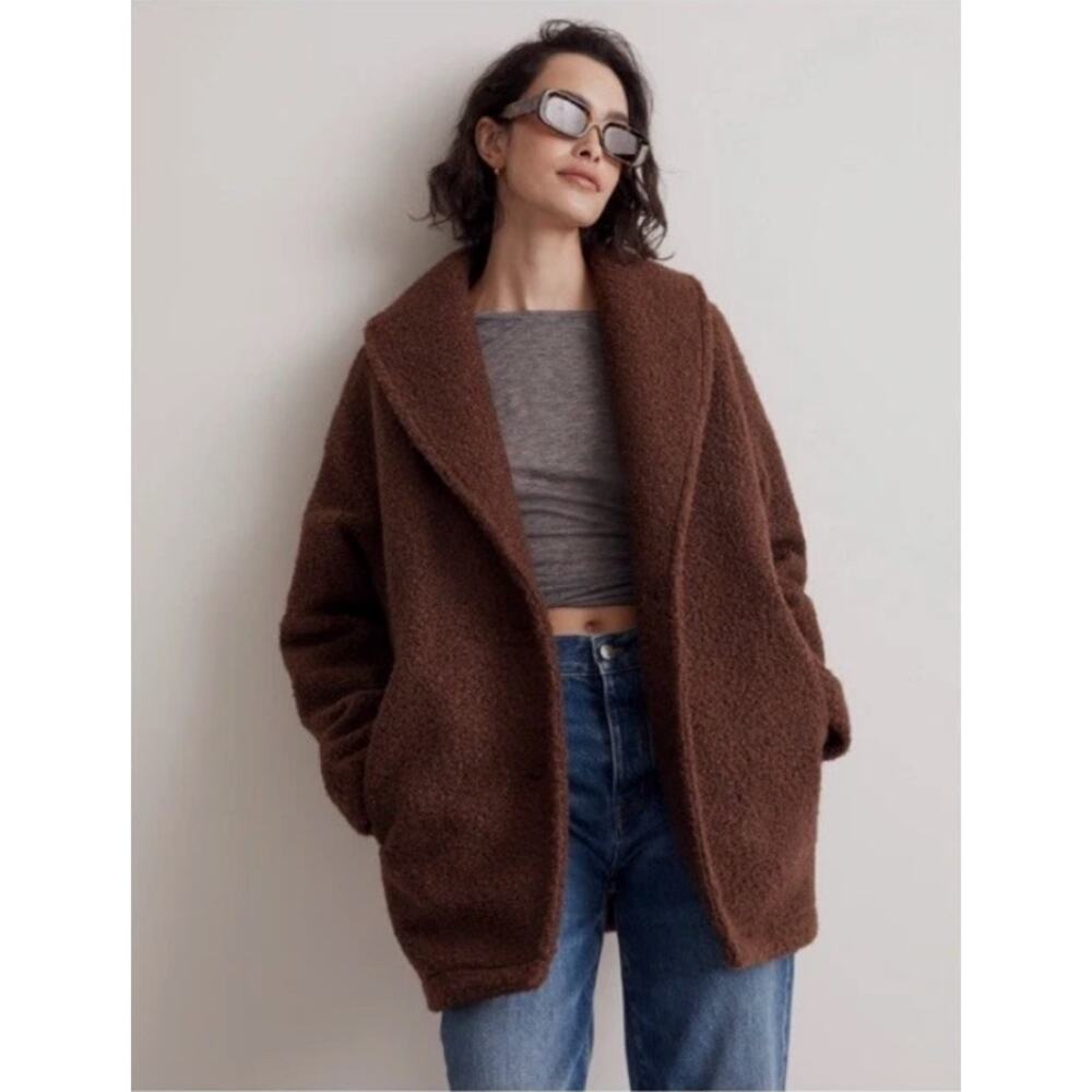 Madewell Pebbled Faux Shearling Shawl Collar Coat in Hot Cocoa, Size XS
